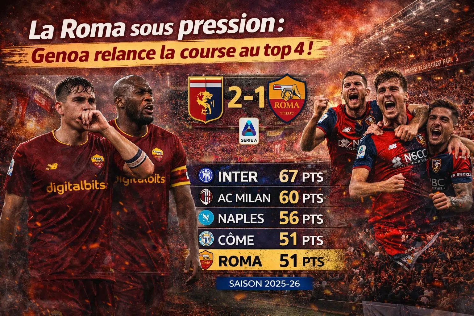 Genoa bat la Roma et relance la lutte pour le top 4 en Serie A